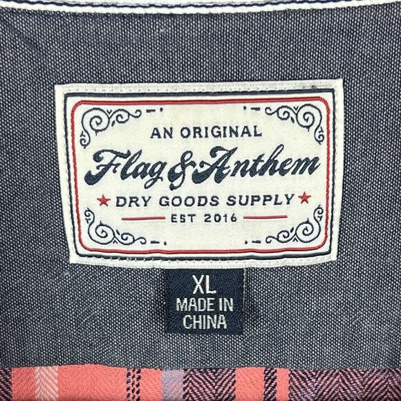 Flag & Anthem Red White Blue Plaid Short Sleeve 100% Cotton Button Shirt Men XL - Picture 8 of 10